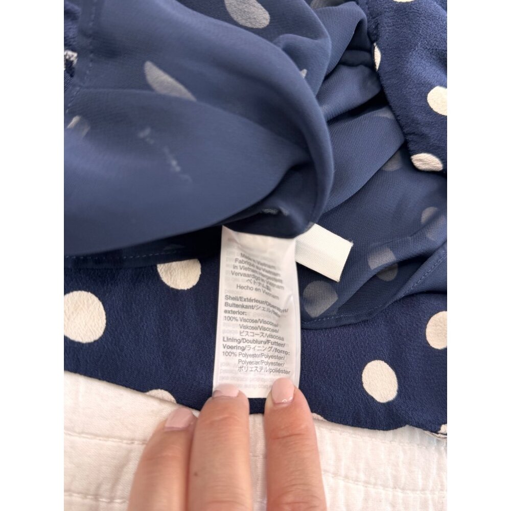 J.Crew Navy Blue & White Polka Dot Long Sleeve Blouse SZ 14 Classic - Picture 7 of 12